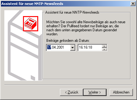 Assistent f&uuml;r neue NNTP-Newsfeeds - Datum f&uuml;r den Feed