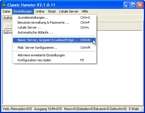 Einstellungen / News: Server, Gruppen, Ladeauftr&auml;ge ... 