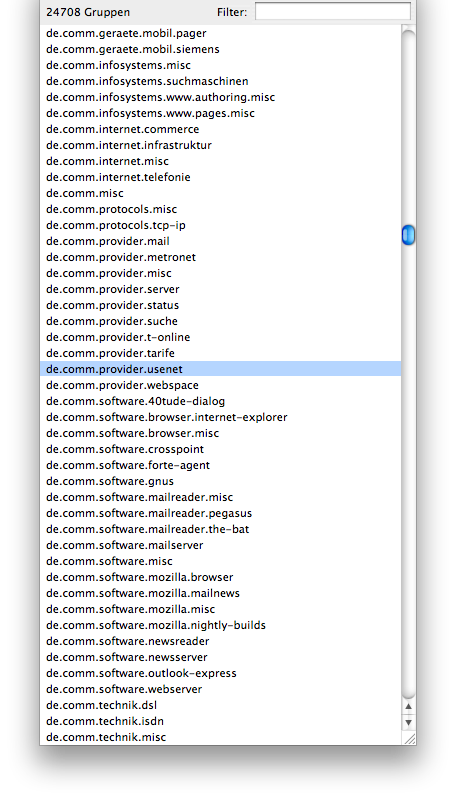 &Uuml;bersicht der Newsgruppen - Auswahl einer Newsgruppe