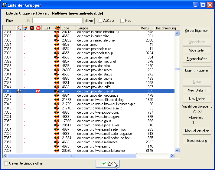 Liste - &Uuml;bersicht - Abonnieren
