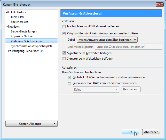Konten&uuml;bersicht: Verfassen und Adressieren