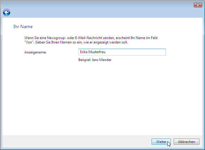 Assistent: Eingabe des vollst&auml;ndigen Namens